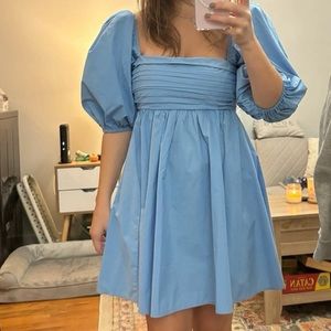 Abercrombie & Fitch Poplin Puff Sleeve Minidress in blue